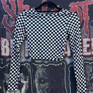 Fashion Nova Checkered Long Sleeve Top